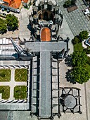 Aerial view of the Monastery of the Dominicans of Batalha, built to commemorate the Portuguese victory over the Castilians at the battle of Aljubarrota in 1385, UNESCO World Heritage Site, Batalha, Centro, Portugal, Europe