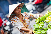 Junge Frau in ihrem täglichen Leben in Hanoi, Vietnam, Indochina, Südostasien, Asien