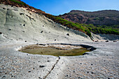 Cane Malu moonlike crater full with water, Sardinia, Italy, Mediterranean, Europe