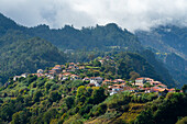 Houses on slope in Sao Roque do Faial in the mountains, Santana, Madeira, Portugal, Atlantic, Europe