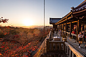 Kiyomizu Temple (Kiyomizu-dera) in the evening sunset and autumnal scenery with vibrant colours, UNESCO World Heritage Site, Kyoto, Honshu, Japan, Asia