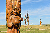 Sculptures of angels made of oak wood on the Hill of Angels, near Trakai, Lithuania, Europe