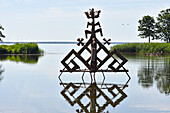 Sculpture made of reeds and intended to be burned during the celebrations of the autumn equinox, Amber bay near Juodkrante, Curonian Spit, Lithuania, Baltic States, North Europe