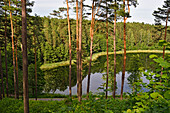 Linkmenas lake seen from the Ginuciai mound where the famous Linknenys castle stood during the 13th to 15th centuries, Ginuciai, Aukstaitija National Park, Lithuania,Europe