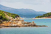 Islets and beaches of Ksamil, south of Saranda, Ionian coast, Albania, Europe