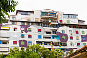 Colourful building on Mustafa Matohiti Street where the Prime Minister lives, Tirana, Albania, Europe