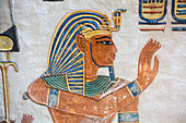 Darstellung des Pharaos, Basrelief, Grab des Prinzen Amenherkhepshef (Amenkopshef), QV55, Tal der Königinnen, Antikes Theben, UNESCO-Welterbe, Luxor, Ägypten, Nordafrika, Afrika