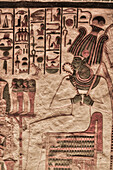 Bildnis des Gottes Osiris, Malereien und Reliefs, Grab der Nefertari, QV66, Tal der Königinnen, Antikes Theben, UNESCO-Welterbe, Luxor, Ägypten, Nordafrika, Afrika