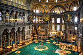 Overview, Interior, Hagia Sophia Grand Mosque, 537 AD, UNESCO World Heritage Site, Sultanahmet, Istanbul, Turkey, Europe