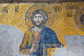 Darstellung von Christus Pantokrator, Deesis-Mosaik von Christus, Innenraum, Große Moschee Hagia Sophia, 537 n. Chr., UNESCO-Welterbe, Sultanahmet, Istanbul, Türkei, Europa