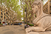 View of Paseo del Borne Sphinx on Paseo del Borne, Palma de Mallorca, Majorca, Balearic Islands, Spain, Mediterranean, Europe