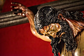 Close up of the Cristo de la Vera Cruz sculpture by Francisco Buiza, located in Pilas, Sevilla, Spain. Capturing the detail and emotion of the statue.