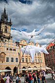 Parade of puppets from Marián Square to Old Town Square during the Prague Street Theatre Festival Behind the Door, Prague, Czech Republic