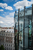 Rooftop bar with a view at The Dancing House, or Ginger and Fred (Tancící dum), is the nickname given to the Nationale-Nederlanden building on the Rašínovo nábreží in Prague, Czech Republic.