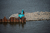 Construction works in Vltava river, Prague, Czech Republic