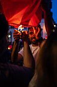 Hot air balloons launching during Festival of St John of Porto (Festa de São João do Porto ) during Midsummer, on the night of 23 June (Saint John's Eve), in the city of Porto, Portugal