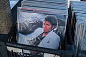 Vinyl records for sale in street and flea market in Aveiro, Portugal