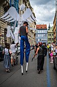 Parade of puppets from Marián Square to Old Town Square during the Prague Street Theatre Festival Behind the Door, Prague, Czech Republic