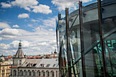 Rooftop bar with a view at The Dancing House, or Ginger and Fred (Tancící dum), is the nickname given to the Nationale-Nederlanden building on the Rašínovo nábreží in Prague, Czech Republic.