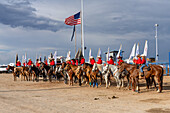 Young cowboys & cowgirls form up before the Grand Entry at a rodeo in a small rural Utah town.