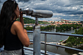 Rooftop bar with a view at The Dancing House, or Ginger and Fred (Tancící dum), is the nickname given to the Nationale-Nederlanden building on the Rašínovo nábreží in Prague, Czech Republic.