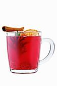 Hot raspberry and orange tea with cinnamon and rosemary