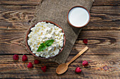 Cream cheese and milk with raspberries