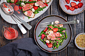 Asparagus and strawberry salad with chicken and mozzarella