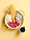 Ingredients for beef and linguine stroganoff