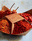 Dried chili peppers, chili flakes and powder