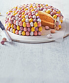 Easter cake with colourful dragee eggs