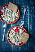 Chicken salad with cucumber, celery and radish