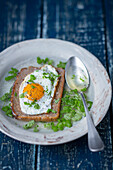 Sopa alentejana, chicken broth with toasted bread and fried egg