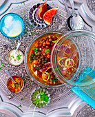 Arabic lentil soup with figs and herbs