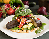 Pita with grilled vegetables and spinach