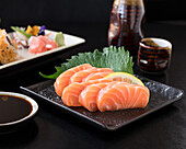 Salmon sashimi with soya sauce