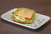 Ciabatta panini with chicken, egg and tomato