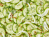 Cucumber slices with onions, dill and coriander