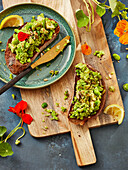 Broad bean and avocado spread on sourdough bread