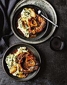 Colcannon stew with braised beef shank and mashed potatoes