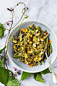 Green beans with flaked almonds and lemon zest