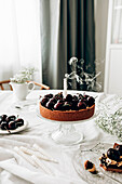 Chocolate cake with fresh cherries