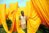 Fabric drying at dyeing factory, Bangladesh