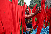 Fabric drying at dyeing factory, Bangladesh