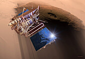 Mars 3 spacecraft over Olympus Mons, illustration