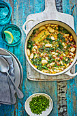 Pancetta stew with white beans, bacon and kale