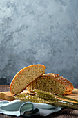 Homemade wheat bread on a wooden board