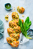 Hearty yeast plait with wild garlic pesto filling