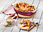 Fruity stollen casserole with apples and almonds