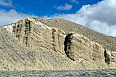 Tilted ash bed and fanglomerate, Death Valley, California, USA